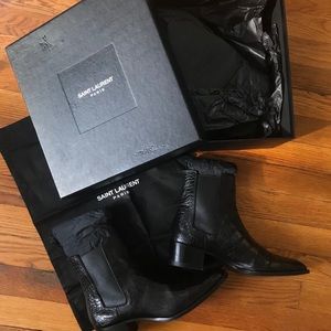 YSL Saint Laurent Croc Wyatt Boot